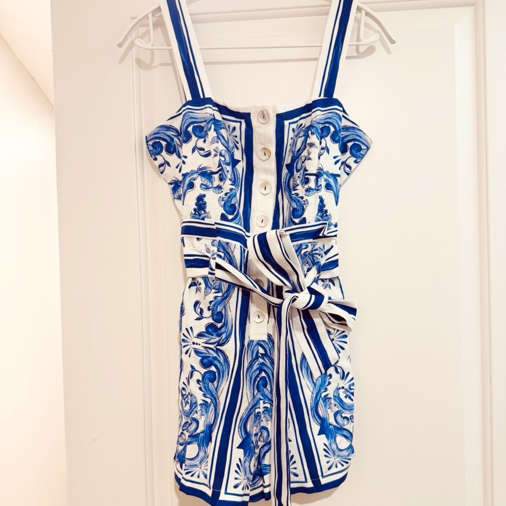 NWT Farm Rio Blue and White Romper